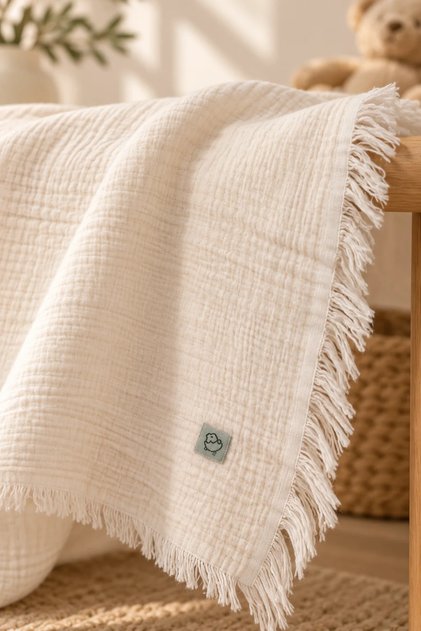 Tasseled Gots Certified Muslin Baby Blanket 90X120 cm Pure Breeze