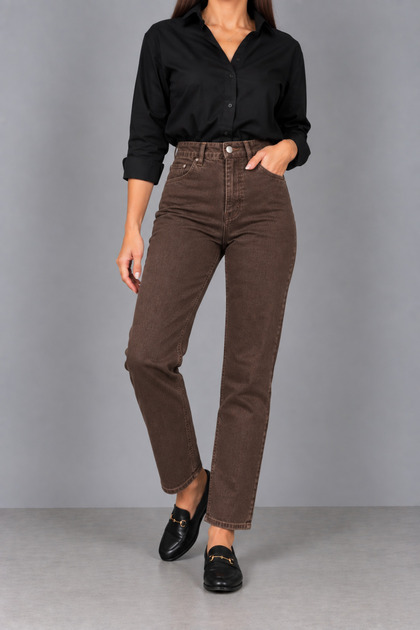 Trend Women's Brown High Waist Lycra Mom Jeans