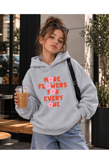 Girl's Hooded Sweatshirt 3 Thread Threaded Winter Printed Hoodie