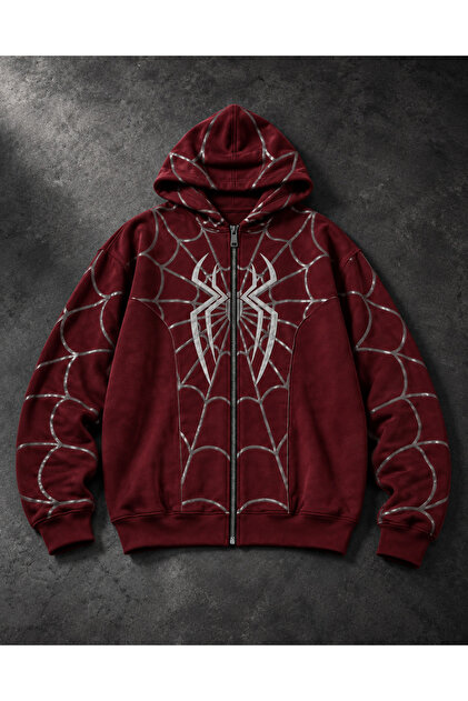 Spider Man Printed / Spider Patterned Trendy Streetwear Zippered Cardigan / Streetwear Y2K