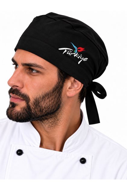 Türkiye Baskılı Likralı Terletmez Aşçı Bonesi Siyah Doktor Hemşire Cerrahi Medikal Şef Mutfak Bonesi Unisex