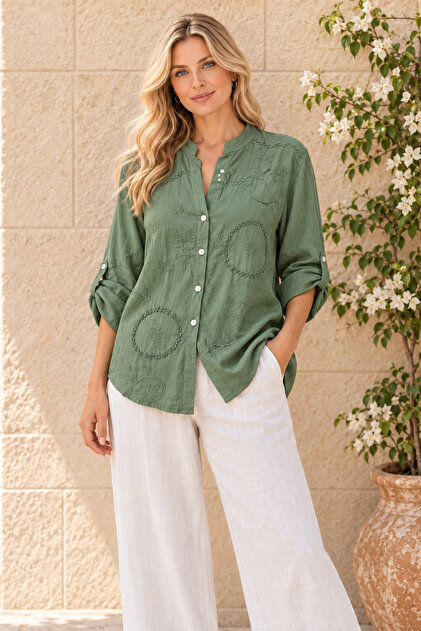 Original Italian Cotton Embossed Model Wide Fit Women's Shirt 42/46