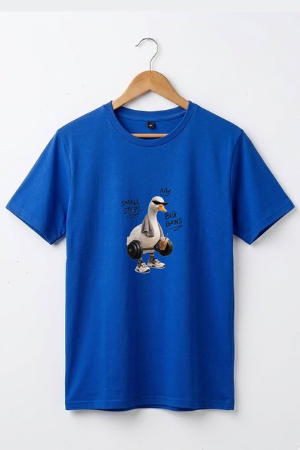 Cute Duck Sportsman Gym Weightlifting Duck and Coffee Printed 100% Cotton Basic T-Shirt