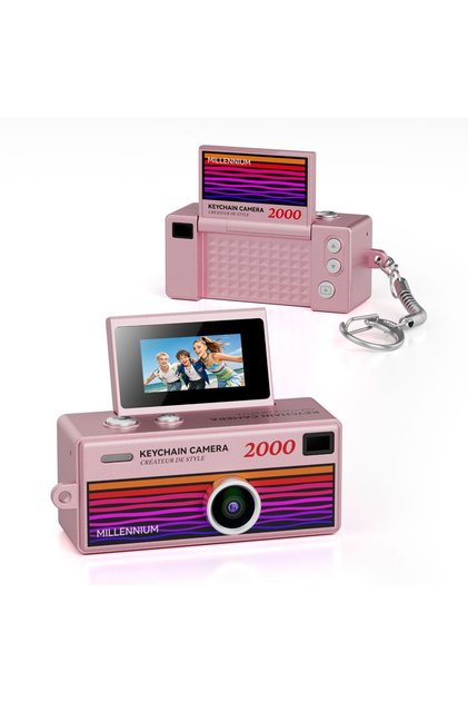 Mini cameră digitală breloc G6 Flip Millennium, 1080P, retro, ecran rabatabil 180° ° , blitz LED, roz