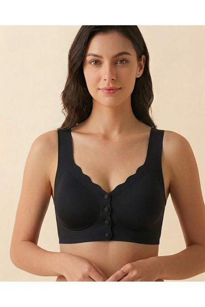 Seamless Bra Laser Cut Front Button Gathering Bra