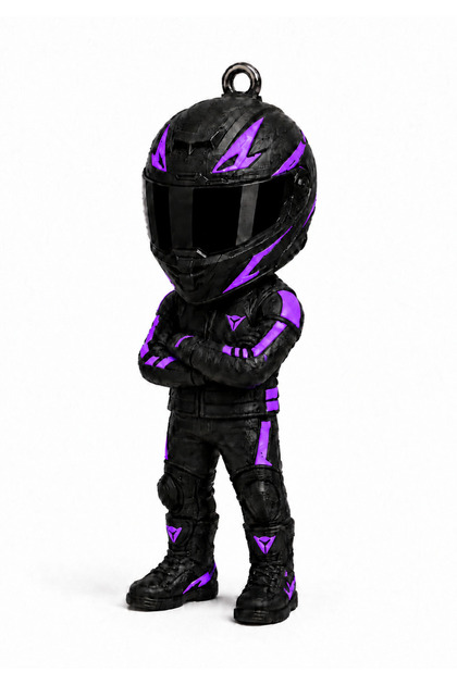 Biker Helmeted Arms Crossed Male Figure Keychain – 3D Printing