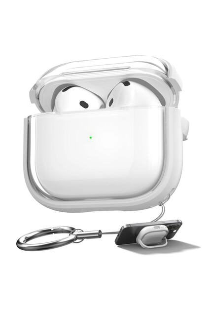 Apple AirPods 5 ile Uyumlu Kılıf Renkli Kenar Kilitli Kapak Beyaz