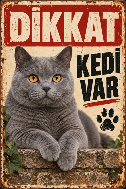 Chartreux Caution There Is a Cat Retro Metal Wall Sign Decorative Cat Sign 30X40Cm