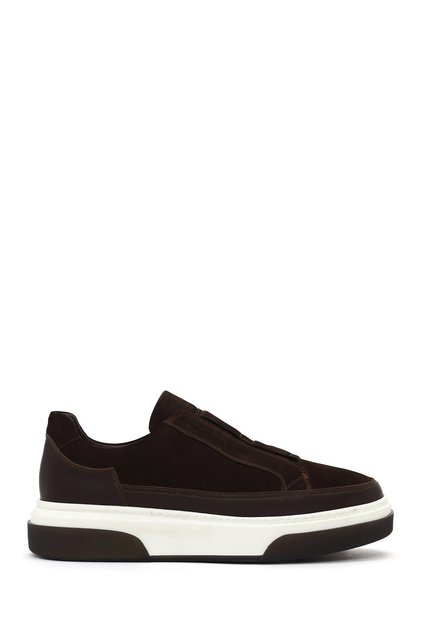 Men's Brown Thick-Soled Nubuck Leather Sneaker Wm710008Dn
