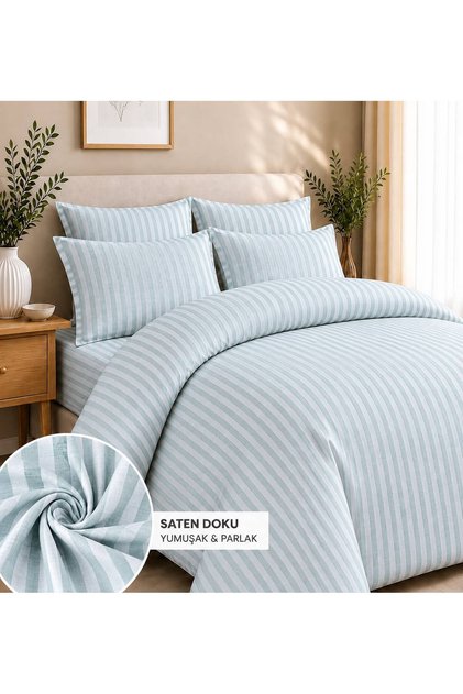Double Size Hotel Type 83 Thread Cotton Satin Duvet Cover Set Elastic Mint Green