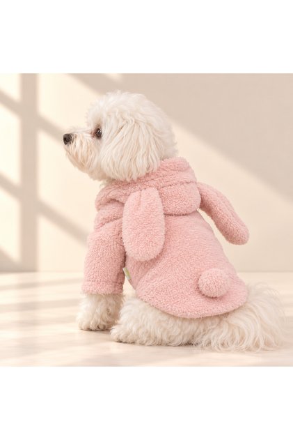 Peluş Köpek Montu Kapüşonlu Tavşan Kulaklı Pembe