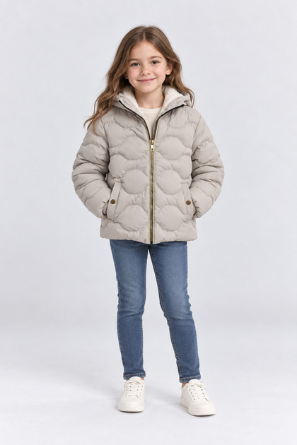 Girl's Hooded Plush Lined Inflatable Coat Warm Comfortable Winter Jacket Ak4278