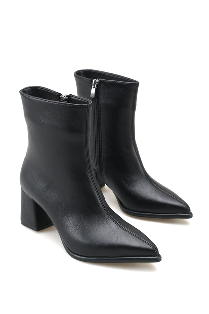 Stella Nina Women's Pointed Toe Heeled Boots 0012020 Black Skin