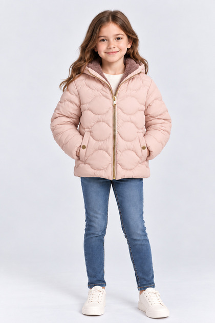 Girl's Hooded Plush Lined Inflatable Coat Warm Comfortable Winter Jacket Ak4278