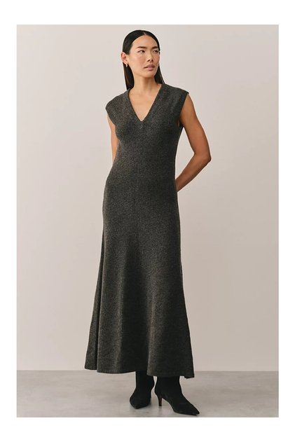 V-Neck Wool Blend Knitwear Women's Maxi Dress