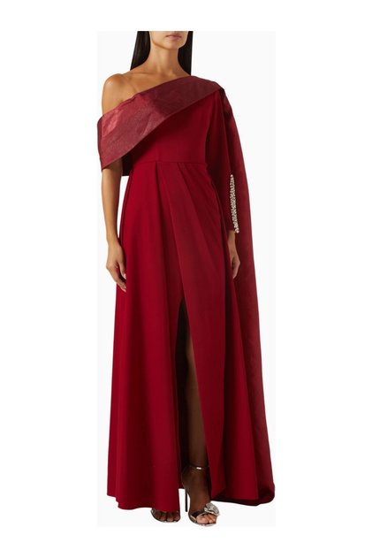 Asymmetric Cape Gown Asimetrik Pelerinli Organza Women's Dress