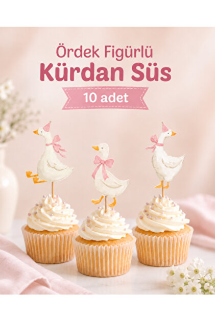 Ördek Temalı Cupcake Kürdanı 10 Adet Pasta Süsü Pembe Doğum Günü Baby Shower Pasta Kürdanı Kürdan Süsü Iyi ki doğdun, Doğum günü seti Pembe