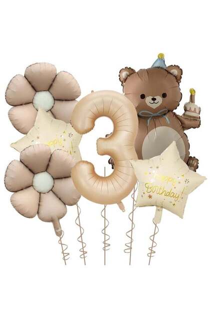 3st Birthday Party Decoration Supplies 40 Inch Matte Caramel Color Digital Bear Daisy Flower