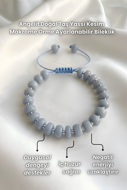 Angelit natural stone flat cut macrame knitted adjustable bracelet