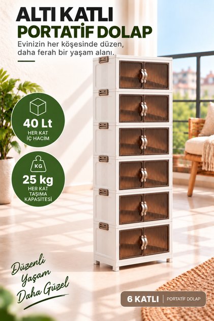 6 Katlı Portatif Organizer Dolap – 240 LT