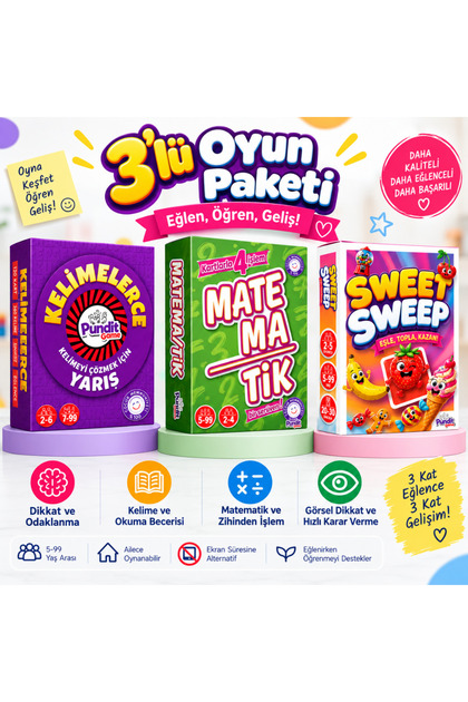Matema/TİK & Kelimelerce & Sweet Sweep 3'lü Eğitim ve Zeka Oyunu Paketi | Matematik, Kelime ve Dikkat