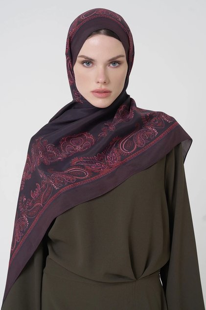Floş Viscose Shawl Sheer Pattern - Plum
