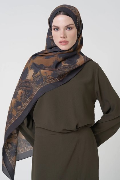 Floş Viscose Shawl Lace Leopard Pattern - Brown