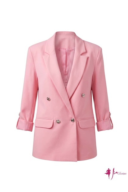 Pembe Kolu Katlama Detaylı Blazer Ceket
