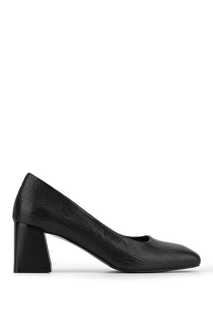 Women's Genuine Leather Black Heeled Shoes
