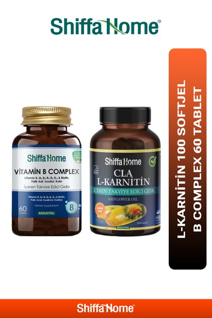 L-Karnitin 100 Kapsül & B Complex B Vitamini, Biotin, Folik Asit, İnositol, Kolin 60 Tablet - İkili Set