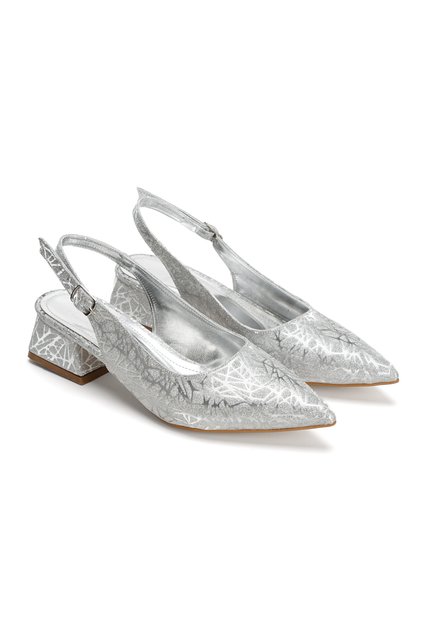 Women's Open-Back Thick Heeled Short Foil Patterned Evening Dress Shoes