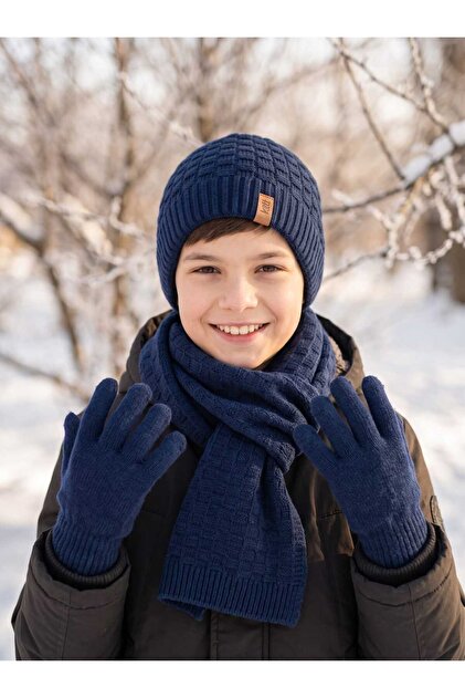 Kitti 9-15 Years Old Boys' Lined Scarf, Beanie, Gloves 3-Piece Set