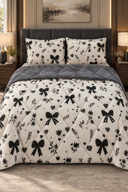 Premium | Çift Taraflı Çift Kişilik Wellsoft Yorgan Seti | 195 × 215 cm | Yorgan | 2 Yastık Kılıfı | Ev tekstili