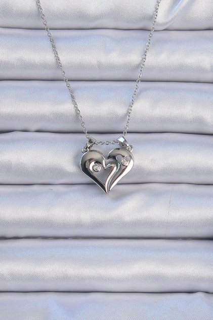 316L Steel Chain Silver Color Zircon Stone Magnet Heart Necklace Tj-Bko9082