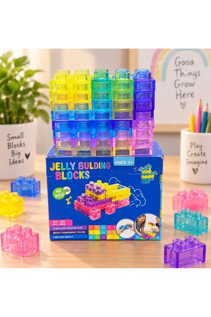 Jelly Şeffaf Renkli Yapı Blokları – 40 Parça Eğitici Lego Seti 3+ Yaş