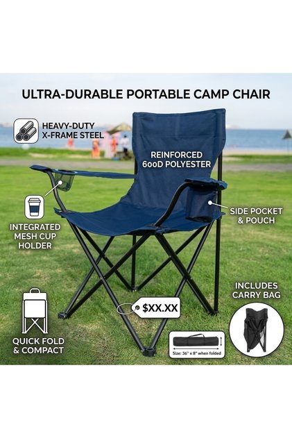 Portable Folding Camping Chair with Armrests & Cup Holder – Outdoor Picnic Chair