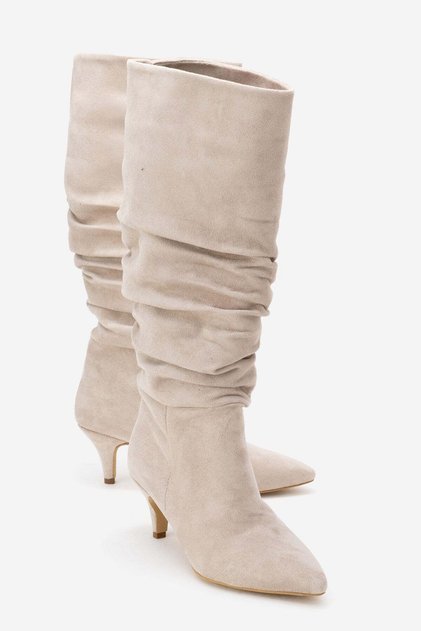 Women's Bellows Long Boots Beige Suede