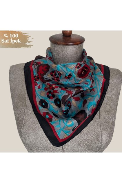 %100 Saf İpek Damla Desen Mini Fular - Bandana (50x50 cm)