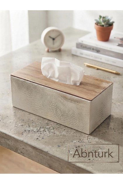 Şık Modern Ahşap Ve PU Deri Tasarımlı Peçetelik Lüks Kağıt Havluluk Kağıt Mendil Kutusu Masanıza Şıklık Katar 24x12x8,5cm