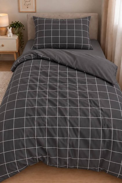 Single Person Elastic Sheet Duvet Cover Set Cotton Black Square