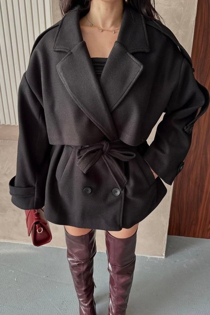 New Season Premium Quality Belted Double-Breasted Collar Midi Oversize Cashmere Coat