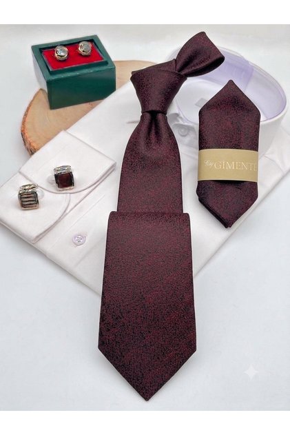 Burgundy Patterned Classic Tie Set with Handkerchief