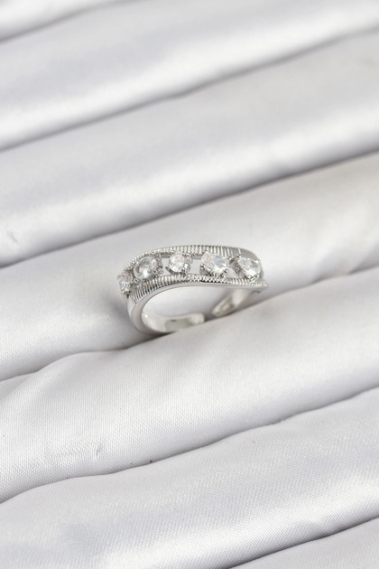 Brass Silver Color Zircon Stone Women's Ring Tj-Byk3873
