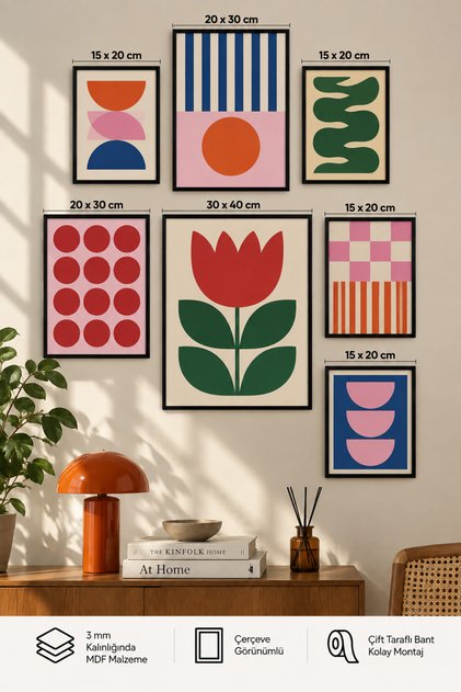7-Piece Frame-Looking Modern Painting Set |   Retro & Pop Art |   Living Room, Office, Kitchen and Study Room Wall Decor