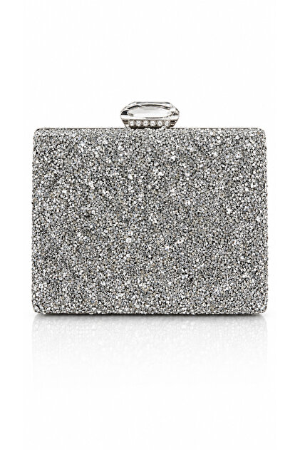 Abiye Çanta Kol Ve Omuz Clutch Portföy Kadın Şık Gümüş Taşlı
