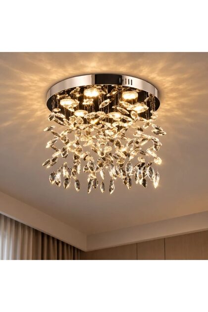 Candelabru LED Cristal LLC210/550CH Rotund, 30W, Lumina Rece/Calda/Neutra, Cristal, Crom Lucios