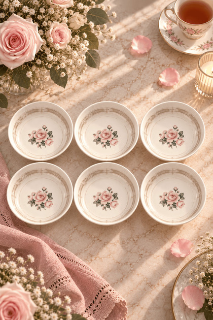 Home 10 cm Çap, 3.2 cm Yükseklik 6'lı Maison De Fleur Desenli Dondurmalık ve Çerezlik