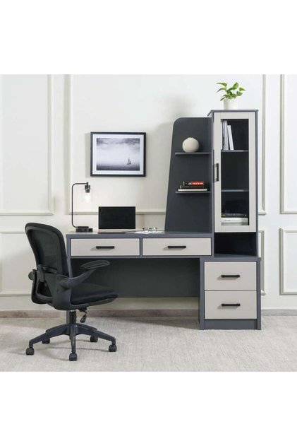 Neel Desk With Book Shelf - Dark Light Grey