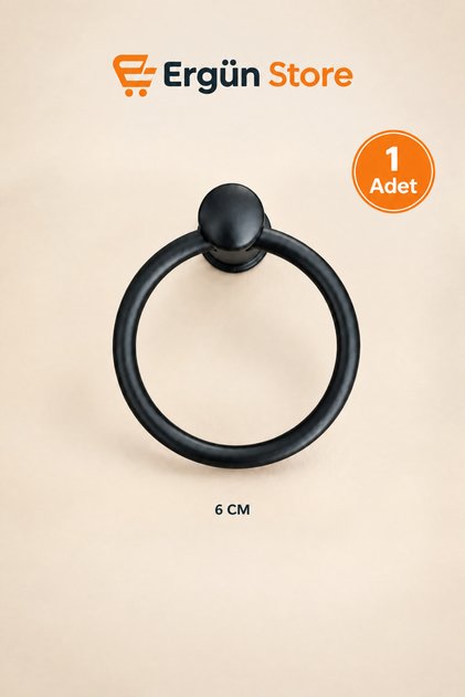 Metal Siyah Halka Kulp Yuvarlak Dolap , Çekmece , Mutfak , Kulbu , Kulpu 1 Adet Vida Dahildir (6 Cm Çap)