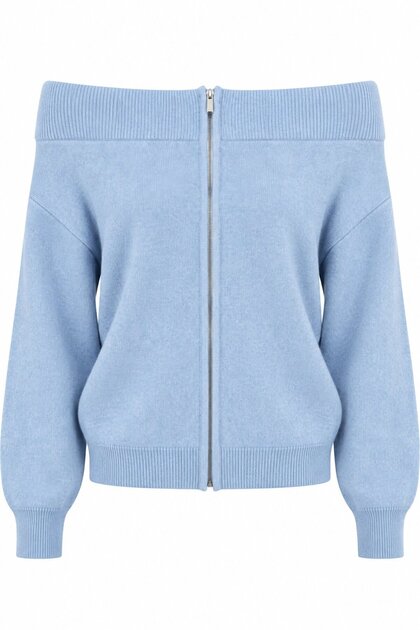 Blue Off-Shoulder Cardigan - 261070